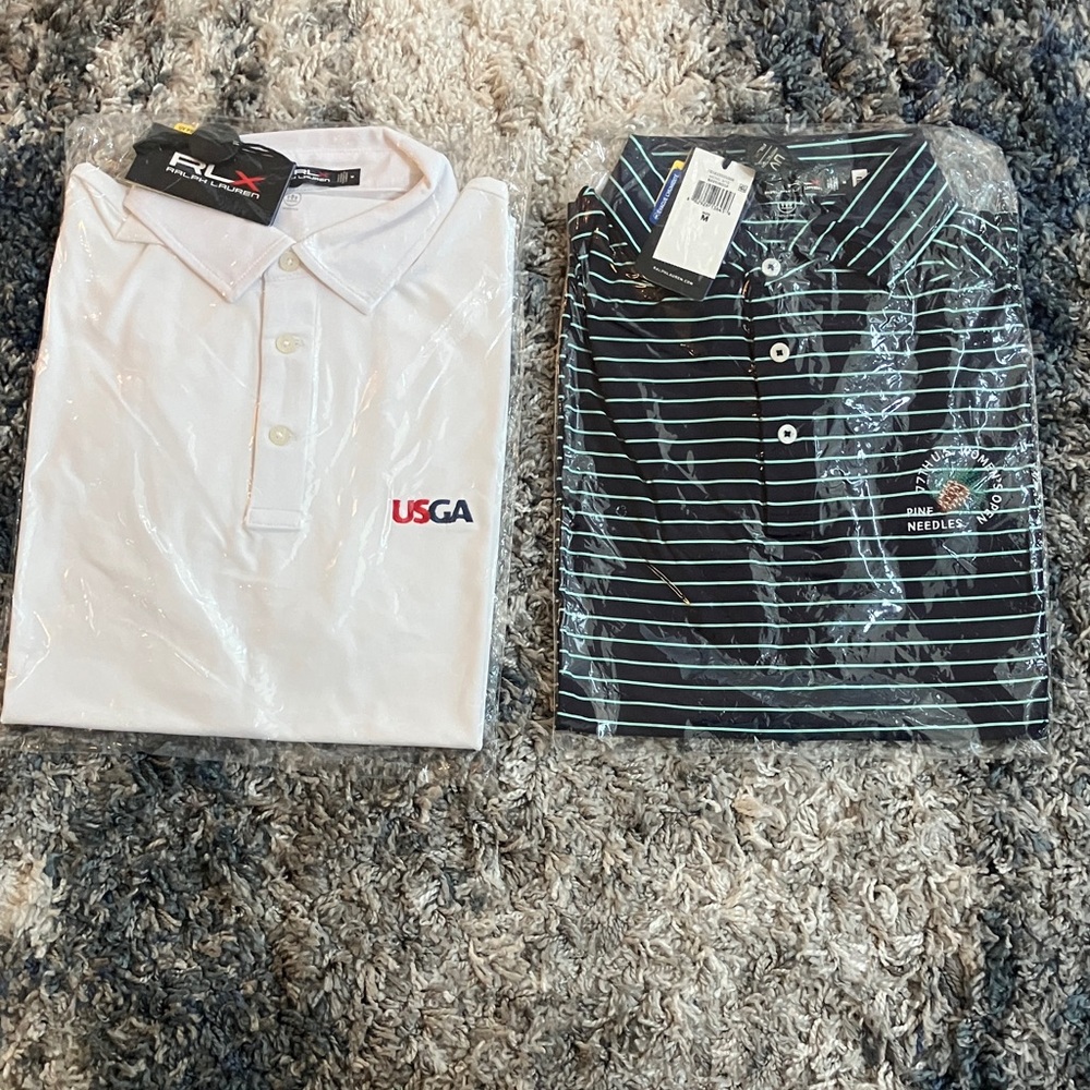 RLX Ralph Lauren White and Black Striped Polo Shirts - M - NWT